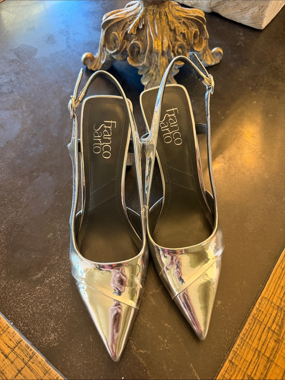 Franco Sarto Metallic Silver Pointed Slingback Heels